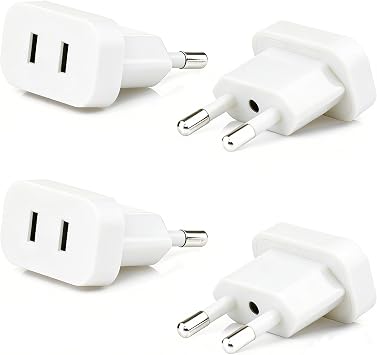 Pack of 4 US to EU Adapter Travel Adapter US to EU 2 Pin Adapter USA Germany Plug Type A to Type C/E/F Socket Euro Plug Adapter from USA to EU Germany France Spain White
