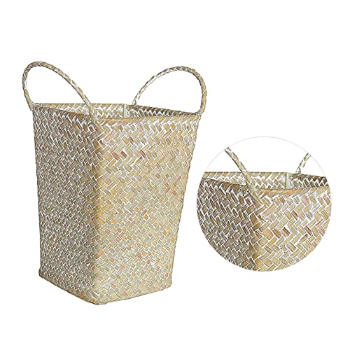 Sewacc Retro Vase Woven Trash Can Wooden Planter Seagrass Storage Baskets Wedding Flower Girl Baskets Tote Belly Basket Rattan Braided Basket Vegetable Storage Box Simulated Rattan Bakset #TOP3