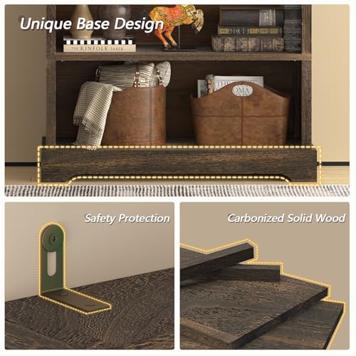 Image of TVU 6-Tier Wooden Book Shelf, Floor-Standing Display Bookcase, 77.2 inch H x 31.5 inch W x 11 inch D Bookshelf, Farmhouse Style Book Case with Arched Base, Suitable for Living Room, Study, Office, Walnut