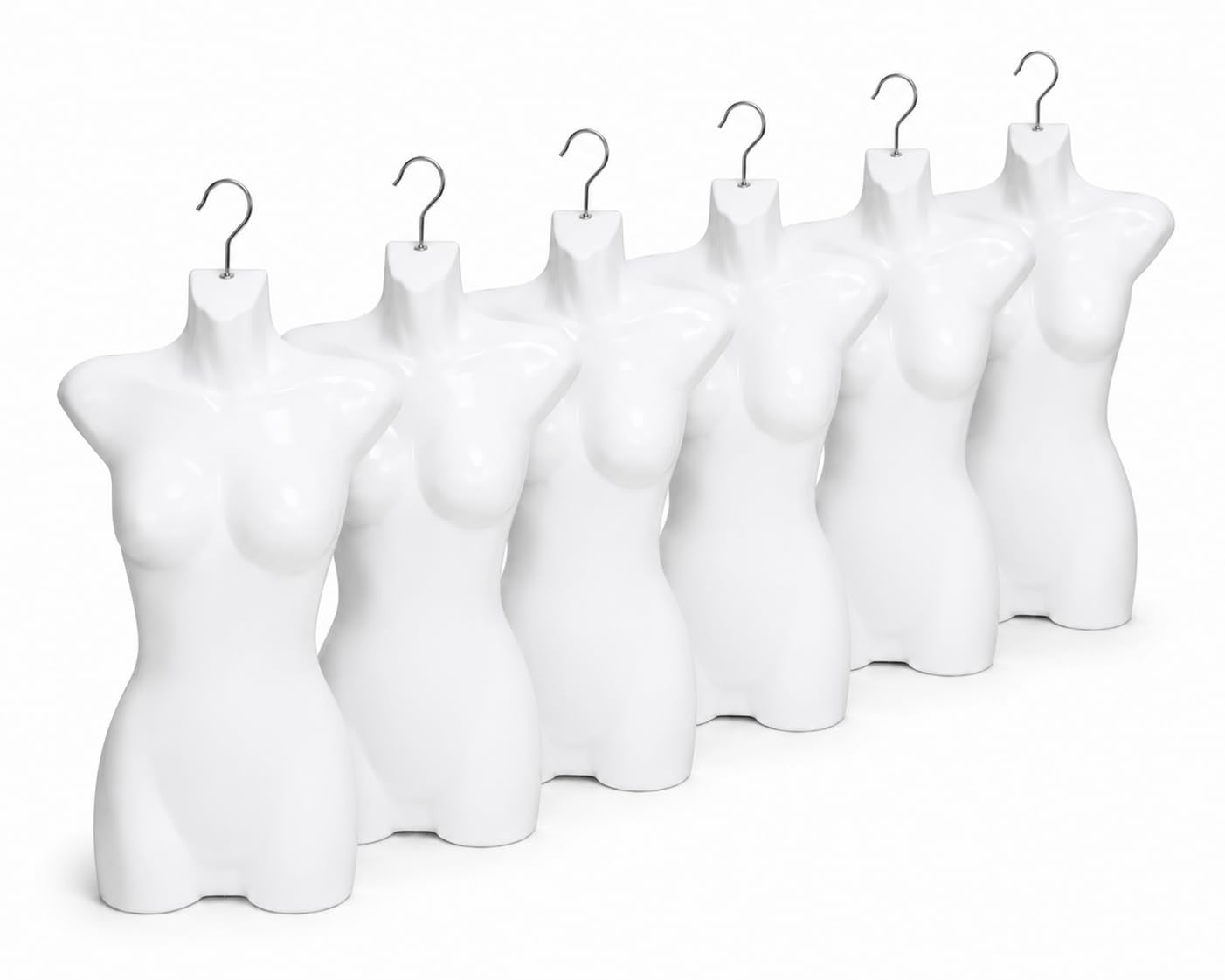 6er Set Torso Weiblich - 70 cm Damentorso aus Kunststoff - Mannequin Oberkörper Halbplastik in Farbe weiß - Mannequin Büste - Halbplastischer Damenbody - Puppe Figur - Schaufensterpuppe mit Haken