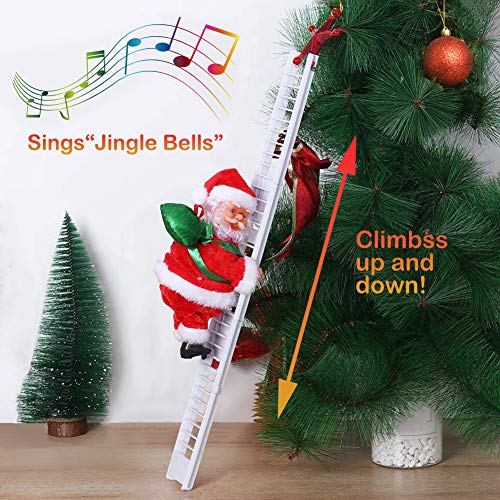 Santa Claus Climbing Ladder, Topwey Electric Singing Up and Down Santa Claus Ornaments for Christmas Tree, Santa Claus Doll Toy for Indoor Outdoor Xmas Christmas Decoration (Red 2)