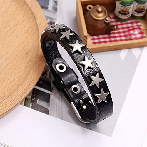 YWMAN 2 PCS Gothic Pentagram Studded Bracelet - Vintage Leather Star Wristband Cuff - Rock Wrist Strap Buckle Jewelry for Men3