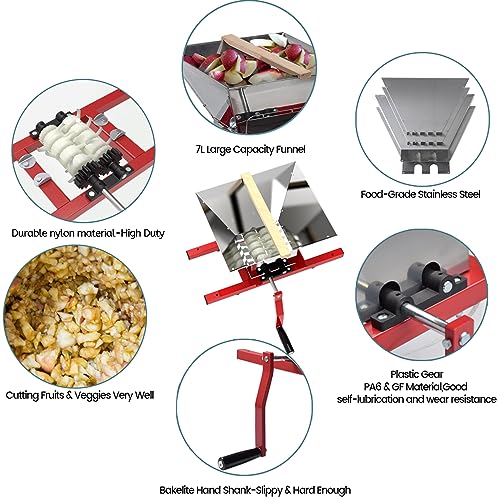 Image of Fruit and Apple Crusher - 7L Manual Juicer Grinder, Portable Fruit Scratter Pulper for Wine and Cider Pressing (Stainless Steel, 1.8 Gallon, Red)