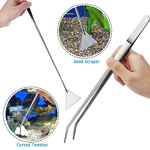 ACEONE Aquascaping Tools, 5 in 1 Stainless Steel Aquarium Tool Set with Wave Scissors, Tweezers, Spatula, Squirt Feeder, PH Tester for Fish Tank Aquatic Plant