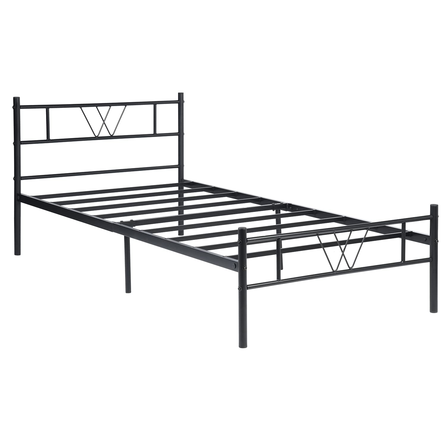 Homy Casa IncUpgraded Platform Bed Frame Twin Size Bed Frames with Headboard/Steel Slats/Underbed Storage, No Box Spring Needed Metal Bed Modern Mattress Foundation for Bedroom, Black