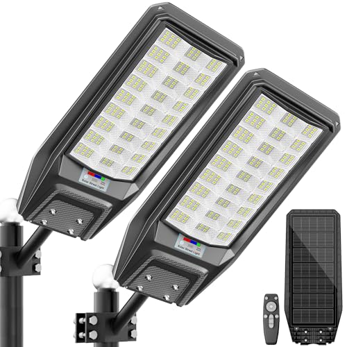 Vzyhik 9500W Solar Street Light Outdoor Waterproof 250000LM Large Commercial Light Solar Powered Dusk to Dawn LED Security Flood Lights with Remote/Motion Sensor IP67 for Parking Lot/Garden/Yard