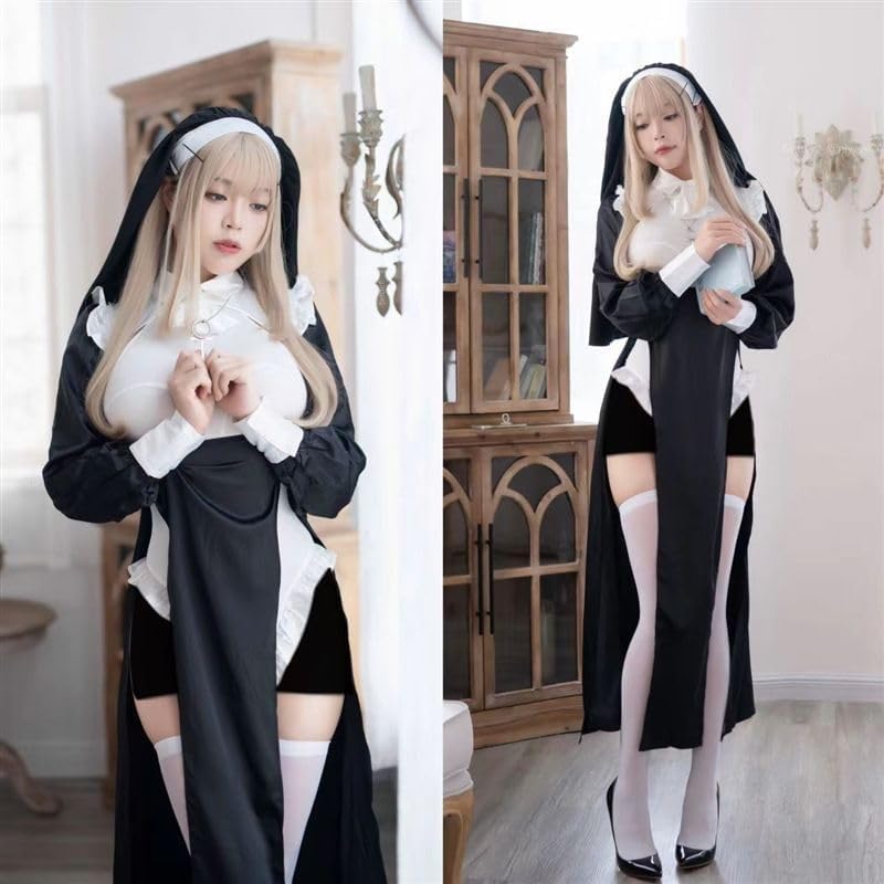 セクシー♡シスター コスプレ衣装 セット♪ ストッキング付き！ハロウィン Amazon.co.jp: シスター コスプレ セクシー 修道女 衣装 6点