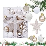 JOKILY 30 Stück Weihnachtskugeln, Weihnachtsdeko Kugeln Set, Kugeln Weihnachtsdeko, Christbaumkugeln Kunststoff, Weihnachtskugeln Ornamente, Glitzernd Matt Weihnachtsbaum Deko 3CM (Rot+Grün+Weiß) (C)
