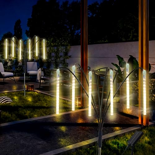 Trunfiste Garden Decor Outdoor Solar Meteor Shower Lights 2Pack 288LED 46 Whimsical Solar Garden Lights with 12 Brighter Tubes Solar Twinkle Lights Outside for Garden Yard Path Porch Patio Lawn Decor