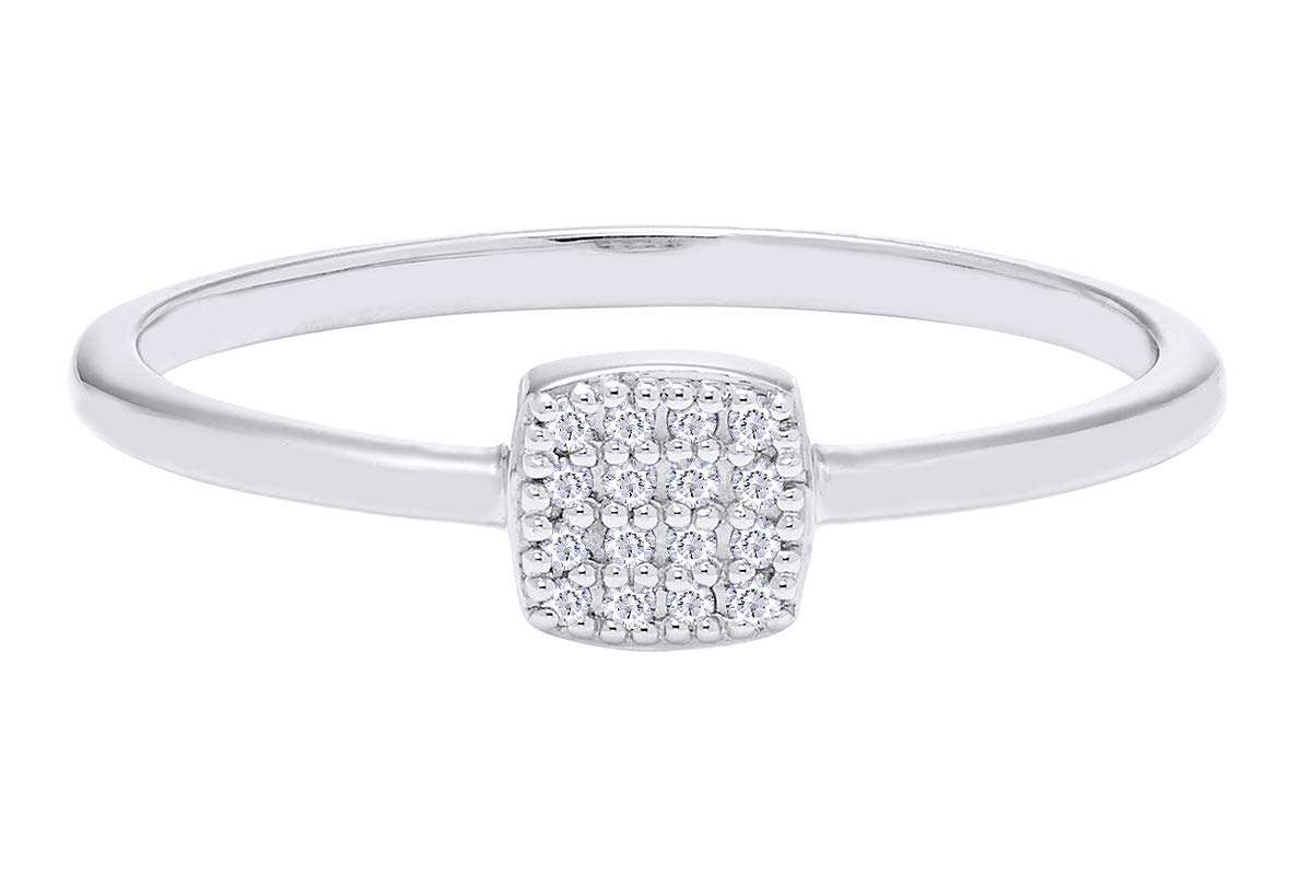 Pave Natural Diamond Accent Square Stackable Ring in 14K Gold Plated 925 Sterling Silver For Women (0.06 Cttw, I-J Color, I2-I3 Clarity) Valentine's Day Gift For Her
