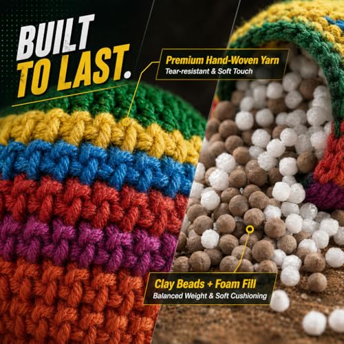 Fskthwr Footbag Set (6 Pack Assorted Colors), Crochet Kick Balls for Adults, Stress Relief Fidget Toy, Outdoor Party Game, Soft Footbags for Group Play (6PCS)