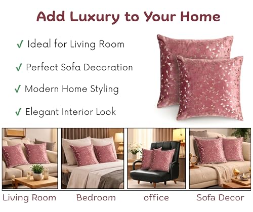 Image of RD TREND Premium Velvet Cushion Covers Set of 5 | Soft Decorative Throw Pillow Covers for Sofa, Bed & Living Room | Cushion Cover 16 inch x 16 inch (40x40 cm) Dusty Rose