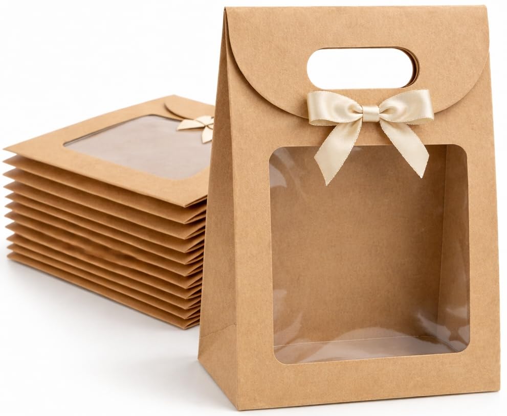 Sacs cadeaux en papier kraft avec fenêtre VAGREEZ pour fêtes et anniversaires