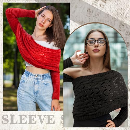 Image of Geyoga 2 Pcs Scarf with Sleeves for Women Knitted Wrap Sweater Scarf with Sleeves Shrugs for Women Wrap Shawl