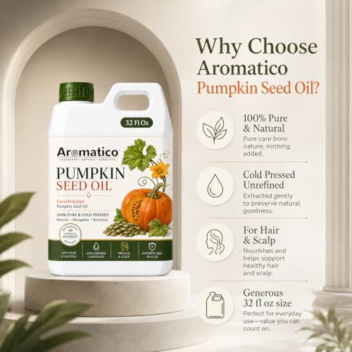 Image of AROMATICO Pumpkin Oil for Skin, Hair and Body Care, Multipurpose Carrier Oil for Massage, Scalp Care, Dry Skin Routine, DIY Beauty and Natural Glow - 946 ml