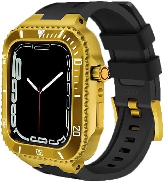 Boîtier en céramique luxe EZZON pour Apple Watch 45mm avec lunette acier et bracelet sport