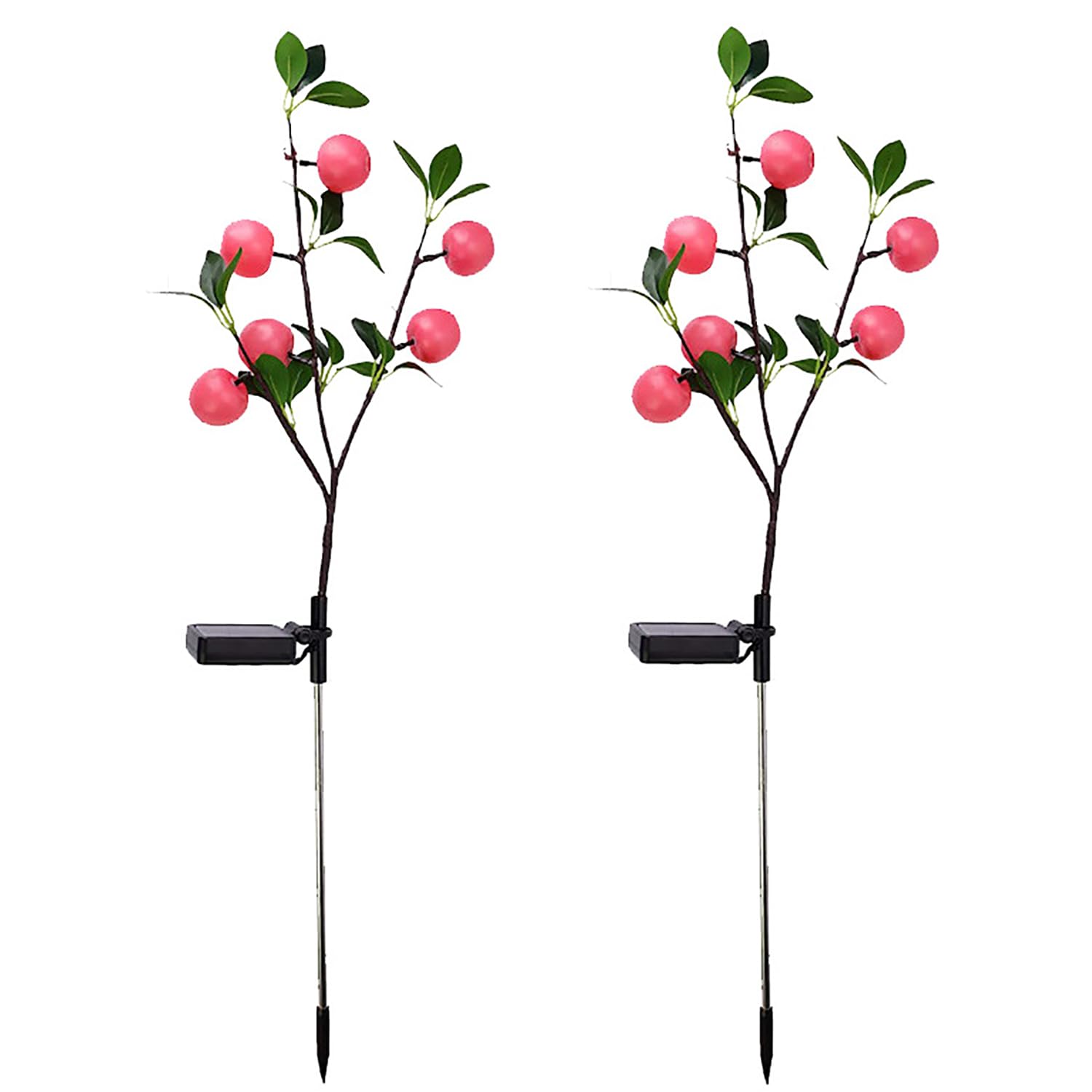 UsmooJoy 2pack Solar Garden Lights Waterproof Solar Flower Tree Light with Realistic Lemon,Outdoor Tree Stake Landscape Lamp for Yard Garden Lawn Pathway Decoration Lighting (Apple)