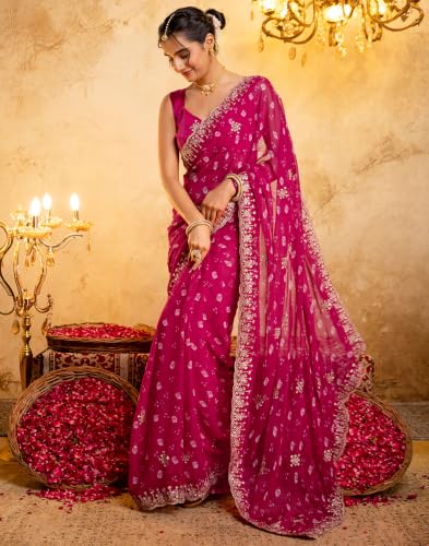 SIRIL pink georgette bandhani saree – image 6