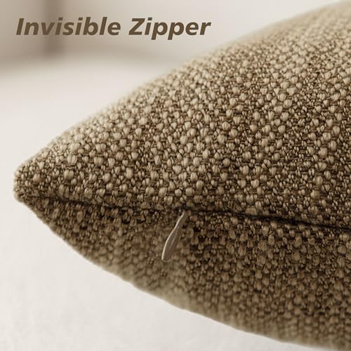Image of Foindtower Set of 2 Decorative Textured Burlap Linen Throw Pillow Covers Farmhouse Boho Cushion Cover Solid Accent Pillowcase for Couch Sofa Bed Living Room Home Decor,18x18 Inch,Cocoa Brown