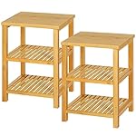 VIAGDO End Table Set of 2, Bamboo Side Table with Storage Shelf, 3-Tier Nightstand Bedside Table for Small Space in…