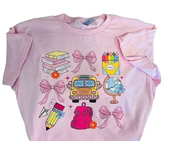 Back to School Coquette Shirt – Cute Bows, Ribbons, School Bus & Crayons Design – First Day of School Tee for Girls