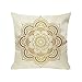 KnBoB Housse de Coussin Bouddha Lotus Carré Or Blanc 45x45 cm Tissu en Lin - Style 5