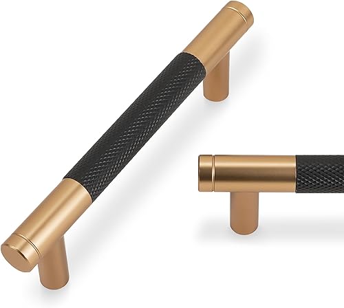 BUKOBYHE Paquete de 10 manijas de gabinete de cocina negro y bronce champán de 7 pulgadas, tiradores de gabinete moleteados, tiradores de cajón