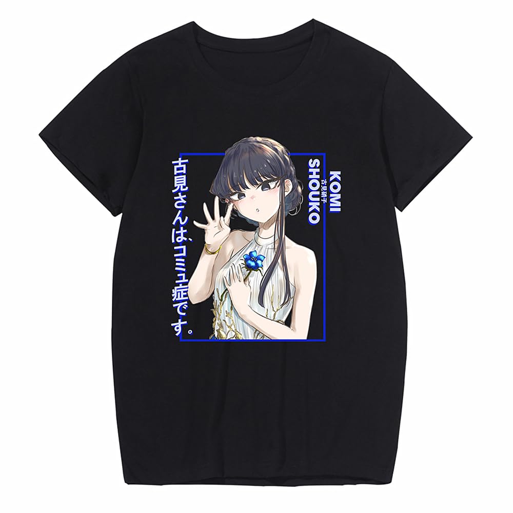Charous Unisex Black 1 Anime Komi Can't Communicate Black Cotton Cartoon Print T-Shirt Used For Manga Komi Shouko Fans Cosplay Gift