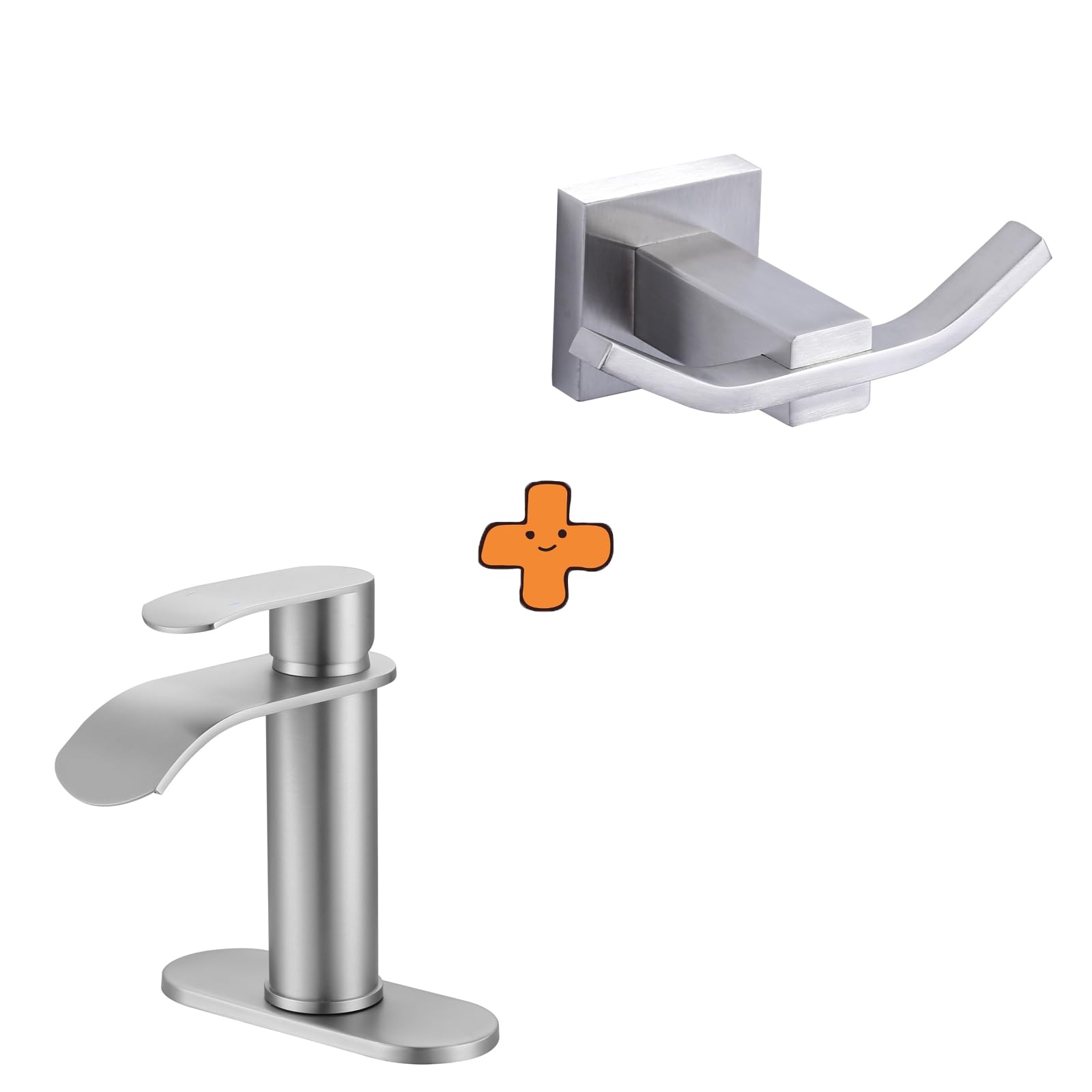Jnfidosr Brushed Nickel Waterfall Bathroom Faucet Single Handle And Towel Hooks For Bathrooms Brushed Nickel, Sus304 Stainless Steel Coat Hook, Bathroom Robe Towel Holder