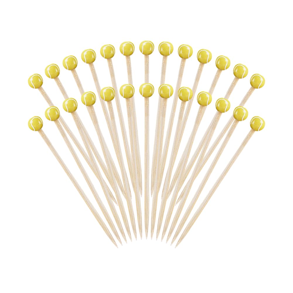 FSSTUD 200 Pcs 12 cm Tennis Cocktail Tooth Picks Sports Ball Food Picks Sports Theme Fruit Toothpicks Fun Appetizer Sticks Cute Drink Skewers Tennis Themed Party Supplies for Desserts Snacks