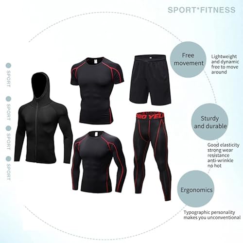 Conjuntos de corrida masculinos 5 peças/conjuntos de compressão, roupas esportivas de basquete, legg