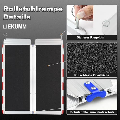 LIEKUMM Rollstuhlrampe 91 cm, 77 cm Extrabreite Aluminium Rampe Rollstuhl, 300 kg Kapazität Klappbar Rollstuhlrampe für Treppen, Stufen, Bordsteine, Schwellenrampe für Elektro-Rollstuhl, Kinderwagen