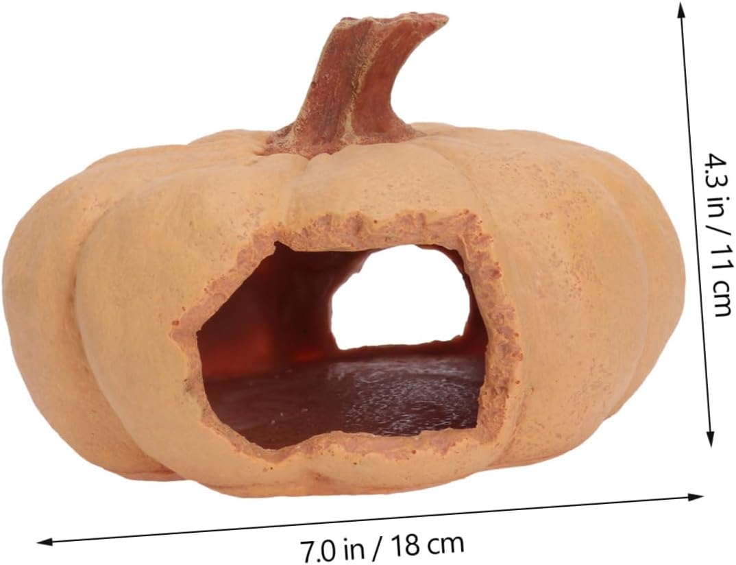 Gadpiparty Pumpkin Hideout Cave Reptile Shelter for Garden and Courtyard, Sturdy Landscape Accessory for Lizards, Snakes, 1pcs Pet Environment Decoration