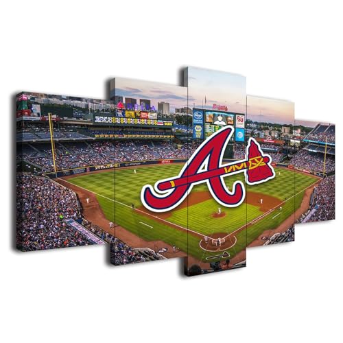 Atlanta City Braves Baseball Poster Baseball Stadium Badge Canvas Wall Art Print Home Office Decor 5 Pieces Large Frame Painting Hangable (style7,60x100cm-Framed-5pcs)