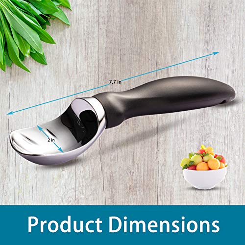 OYV Ice Cream Scoop - Stainless Steel Ice Cream Scooper - Heavy Duty Ice Cream Spade with Non-Slip Comfortable Grip Handle (Black) - Thumbnail 3