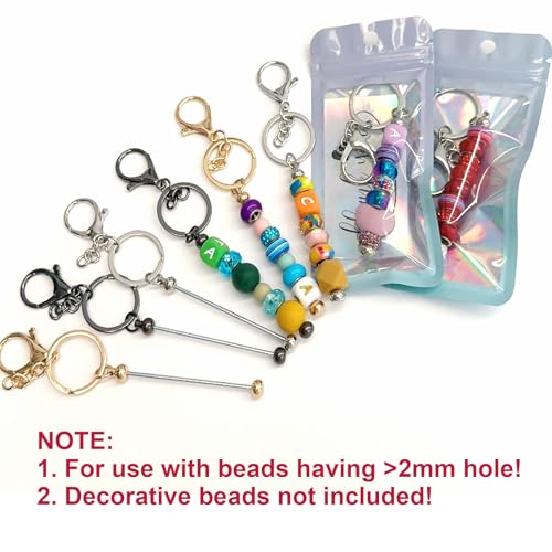 Image of 42 /84 /126 Pcs Beadable Keychain Bars Bulk Blank DIY Beaded Keychain Making Supplies with Bag Thank You Card