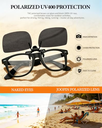 Image of Joopin 2 Pack Rectangle Clip on Flip up Sunglasses Polarized UV Protection | 2 Pcs, TAC lens, Metal Clips, Rubber Bars, Women, Men, rectangular, Frameless, Clamped onto the glasses, Driving, Fishing