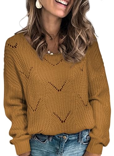 Image of Dokotoo Womens Sweaters 2026 Crewneck Cute Elegant Soft Long Sleeve Hollow Cable Knit Pullover Tops
