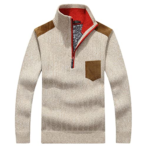 Pull d'hiver en polaire contre le froid pour homme frileux pull beige zippé