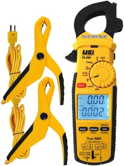 UEi DL589COMBO - 600A TRMS Clamp Meter w/DC Amps, Inrush, Magnet with 2 Pipe Clamp Probes