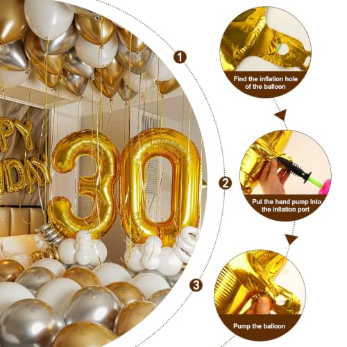 Image of Number Balloons 3 Balloon Gold for 3rd Birthday Party Decoration, 40 inch | Saturated Color, Large 40 inch, With Straw & Hanging Holes, For Back-To-School Season, Thanksgiving, Christmas, New Year