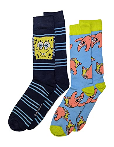 Nickelodeon Striped SpongeBob and Patrick Star Men's Crew Socks Two Pair Pack