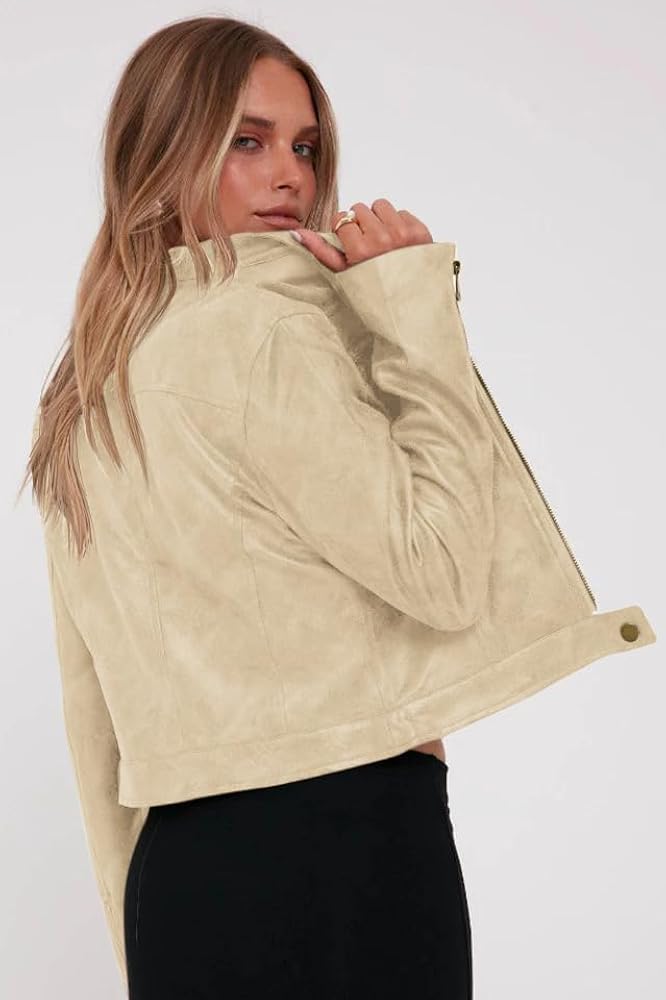 Onedreamer Women's Faux Leather Cropped Jackets Casual