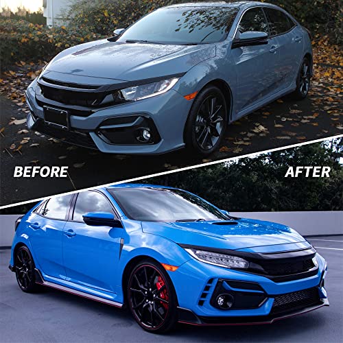 VLAND LED Front Lamp Compatible with Honda Civic 2016-2021 Sedan/Coupe/Hatchback/Type R w/Start-Up Blue Breathing Lighting w/Amber Switchback Turn Signal Indicator