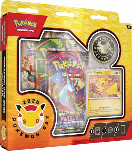 Pokémon-Sammelkartenspiel: Kollektion Pokémon Day 2026 (1 holografische Promokarte, 1 Münze und 3 Boosterpacks)