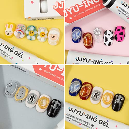Sara Friends 3D Embossing Jjyu-Ing Gel For Nail Art, White 10G(0.35Oz) 3D Nail Polish Gel Alternatives Embossed Character Nail Art Design Color Drawing Diy At Home Made In Korea #TOP6