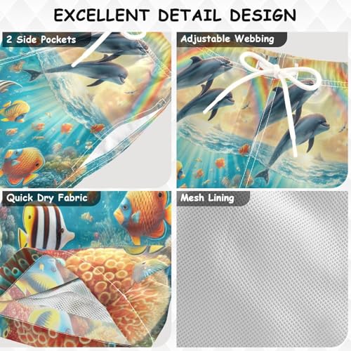 Ocean Rainbow Dolphins Boys Swim Trunks Quick Dry Toddler Swimsuit Boy Swimwear Board Shorts Bathing Suits L3