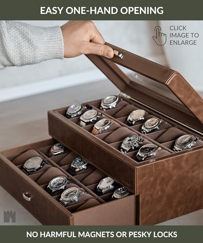 Luxury Watch Set for Men: Bayswater 24 Slot Watch Box and Fraser 3 Watch Travel Case in Brown