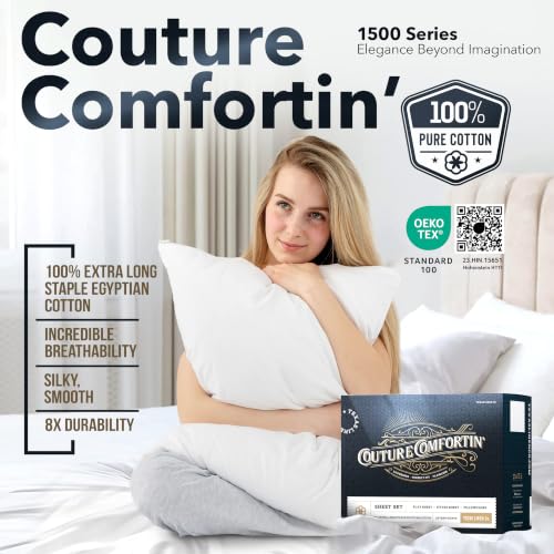 TEXAS LINEN CO. 100% Egyptian Cotton Queen Sheets Set - Luxury 1500 Series Couture Comfortin' Collection Egyptian Cotton Sheets Queen Size Bed Set (4 PC, Taupe), 17" Deep Pocket, Hotel Bedding Sheet by TEXAS LINEN CO. - Used condition - Image 3