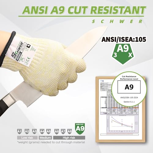 Image of Schwer 10 Pairs SlicePro A9 Cut Resistant Gloves, Food Grade, PR1501, S | Non PFAS, No Glass Fiber, for Kitchen Food Prep, Mandolin Slicing, Meat Cutting, Oyster Shucking, Fish Fillet Processing